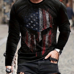 Helmet Print Men's Long Sleeve Novelty T-shirt for Autumn