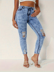 Button Fly Ripped Skinny Jeans