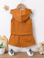 Baby Boys Friends Bear Hooded Tank Top & Shorts Set
