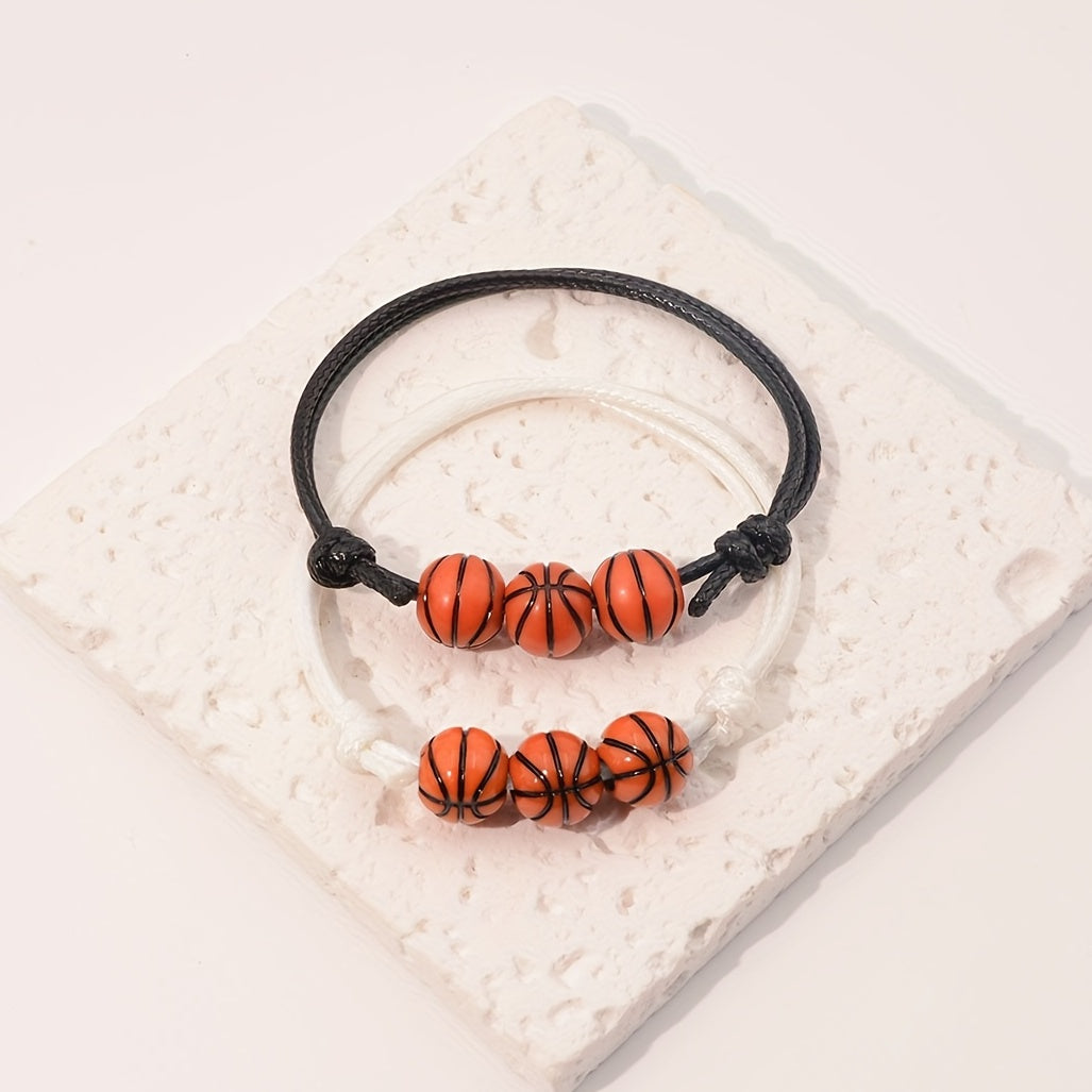 2pcs Boys Sports Wax Thread Braided Basketball Bracelet Set