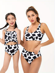 Cow Graphic Ruffle Bikini Set for Mother and Daughter Matching Swimsuits