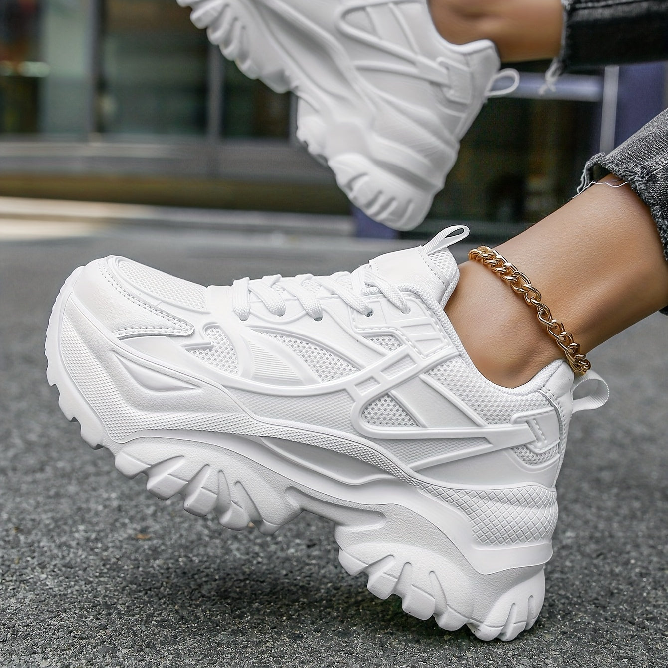 Women's Mesh Platform Sneakers Casual Lace Up Shoes
