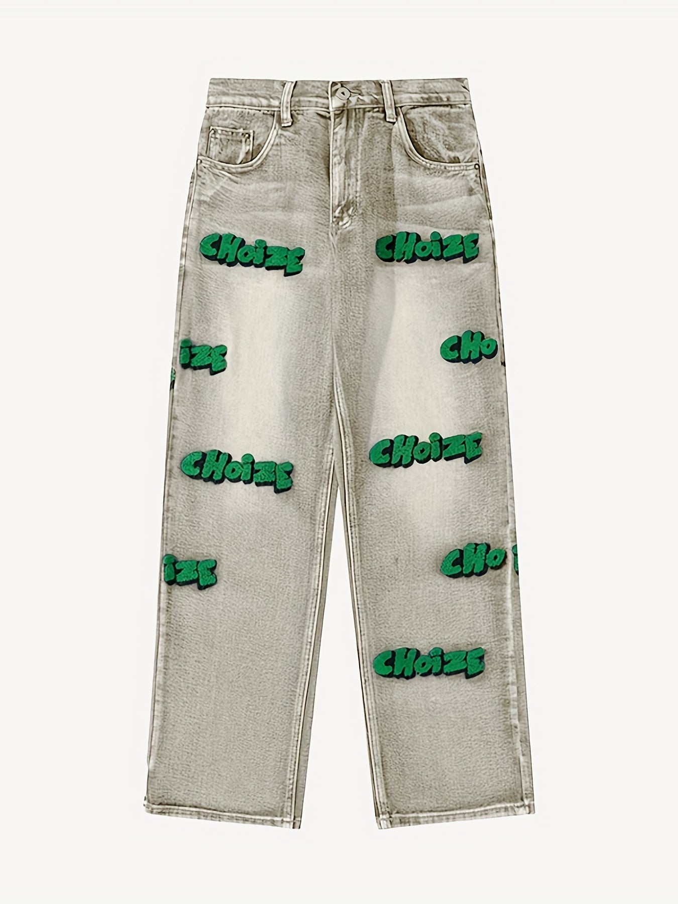 Embroidered Jeans Loose Fit Towel Embroidery Men's Denim Pants