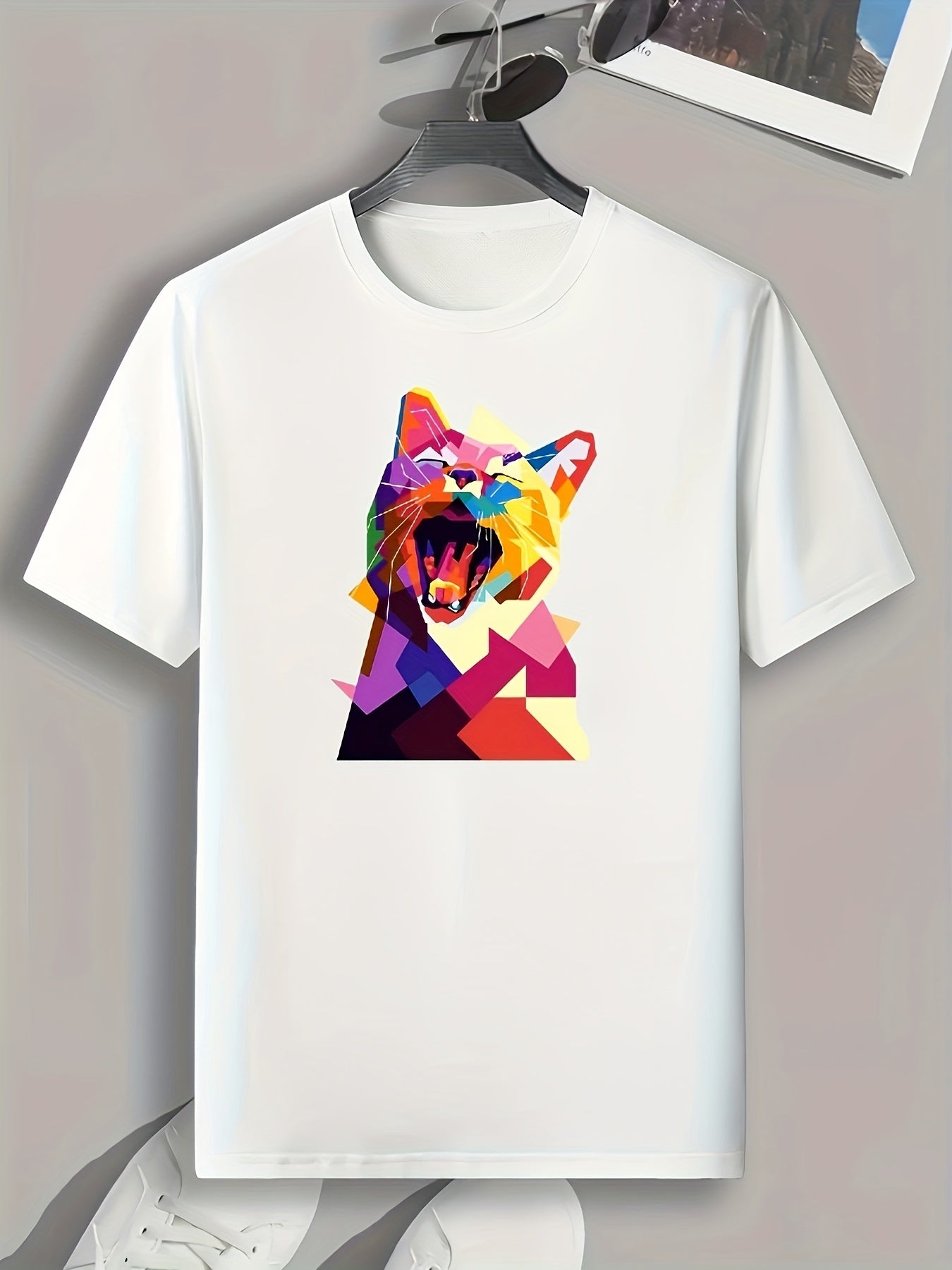 Cat Pattern Print Men's Comfy Sports T-shirt Graphic Tee