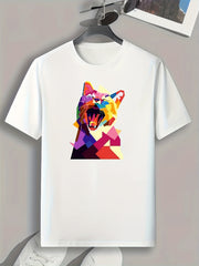 Cat Pattern Print Men's Comfy Sports T-shirt Graphic Tee