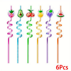 6pcs Sequin Fruit Shape Straws Curved Plastic Bar Milk Tea Straws