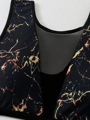 Marble Print Bikini Set Women's Plus Semi Sheer Swimsuit Beachwear