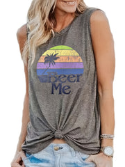 Rainbow Graphic Print Tank Round Neck Sleeveless T-shirt