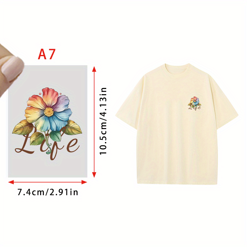 Cartoon Rainbow Flower Transfer Designs Heat Press Patches DIY Clothing