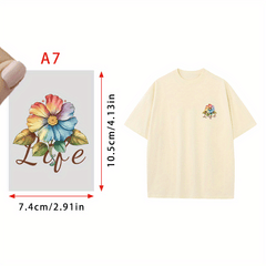 Cartoon Rainbow Flower Transfer Designs Heat Press Patches DIY Clothing