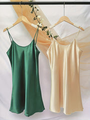 2pcs Satin Sleep Dresses Crew Neck Nightdress Women's Sleepwear