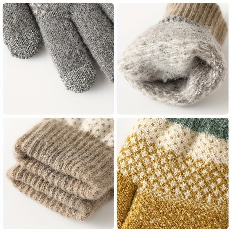 Autumn Winter Velvet Windproof Knitted Gloves Outdoor Cycling Driving