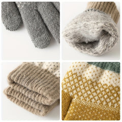 Autumn Winter Velvet Windproof Knitted Gloves Outdoor Cycling Driving