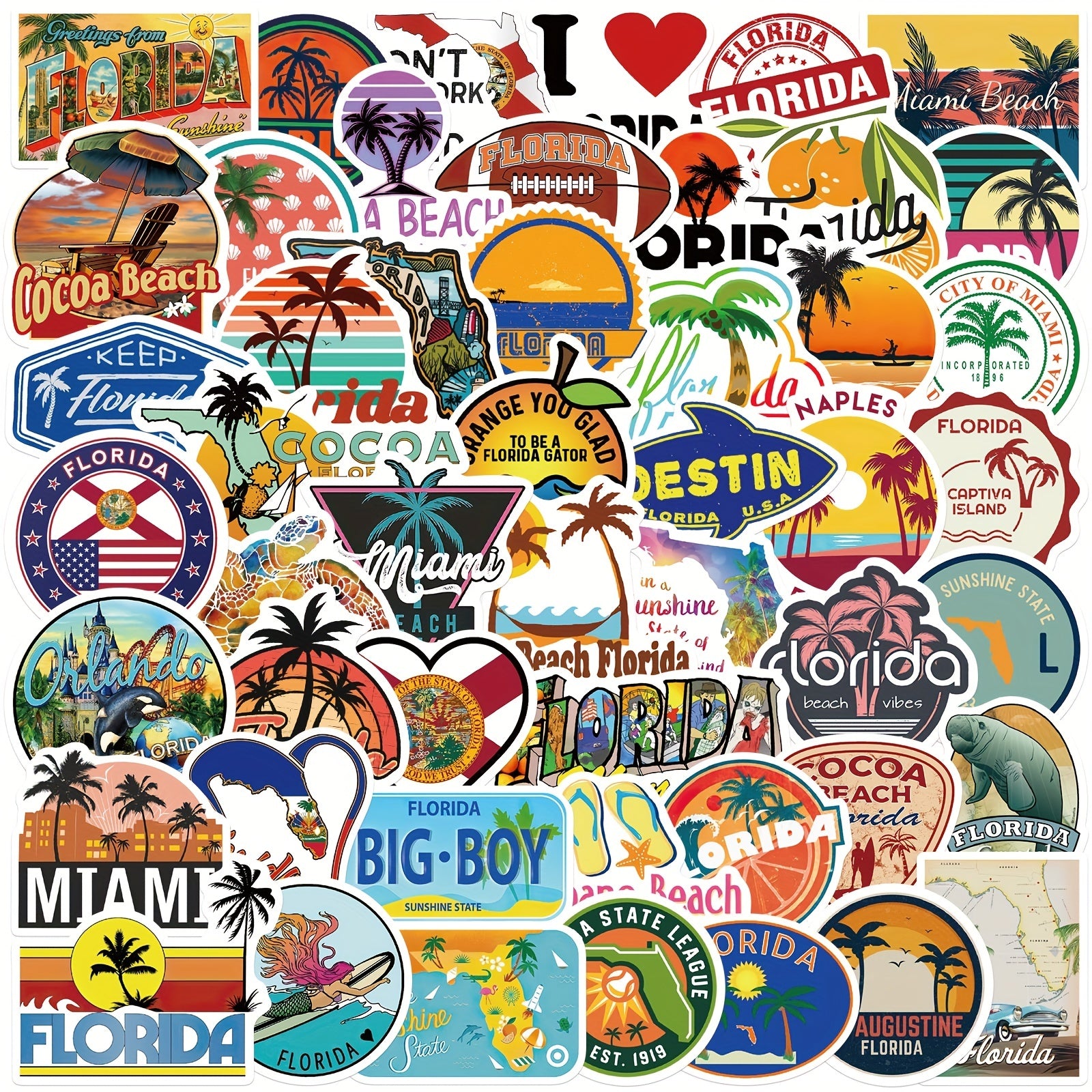 50pcs Florida Graffiti Stickers for Water Bottles Laptop Phone Skateboard