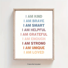 Nursery Decor Affirmations Print I Am Kind I Am Brave Inspirational Quote