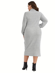 Ribbed Lantern Sleeve Bodycon Midi Dress