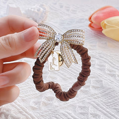 Golden Bead Rhinestone Bow Scrunchies Hair Ties Ponytail Holder