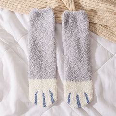 Cat Claw Print PomPom Socks Coral Fleece Women's Stockings