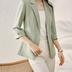 Button Front Blazer Lapel Roll-Up Sleeve Blazer