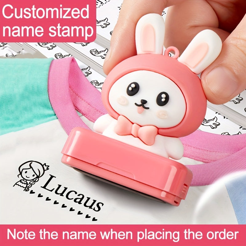 Custom Pink Rabbit Kids Name Waterproof Clothes Sticker