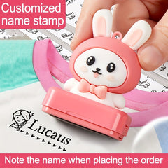 Custom Pink Rabbit Kids Name Waterproof Clothes Sticker