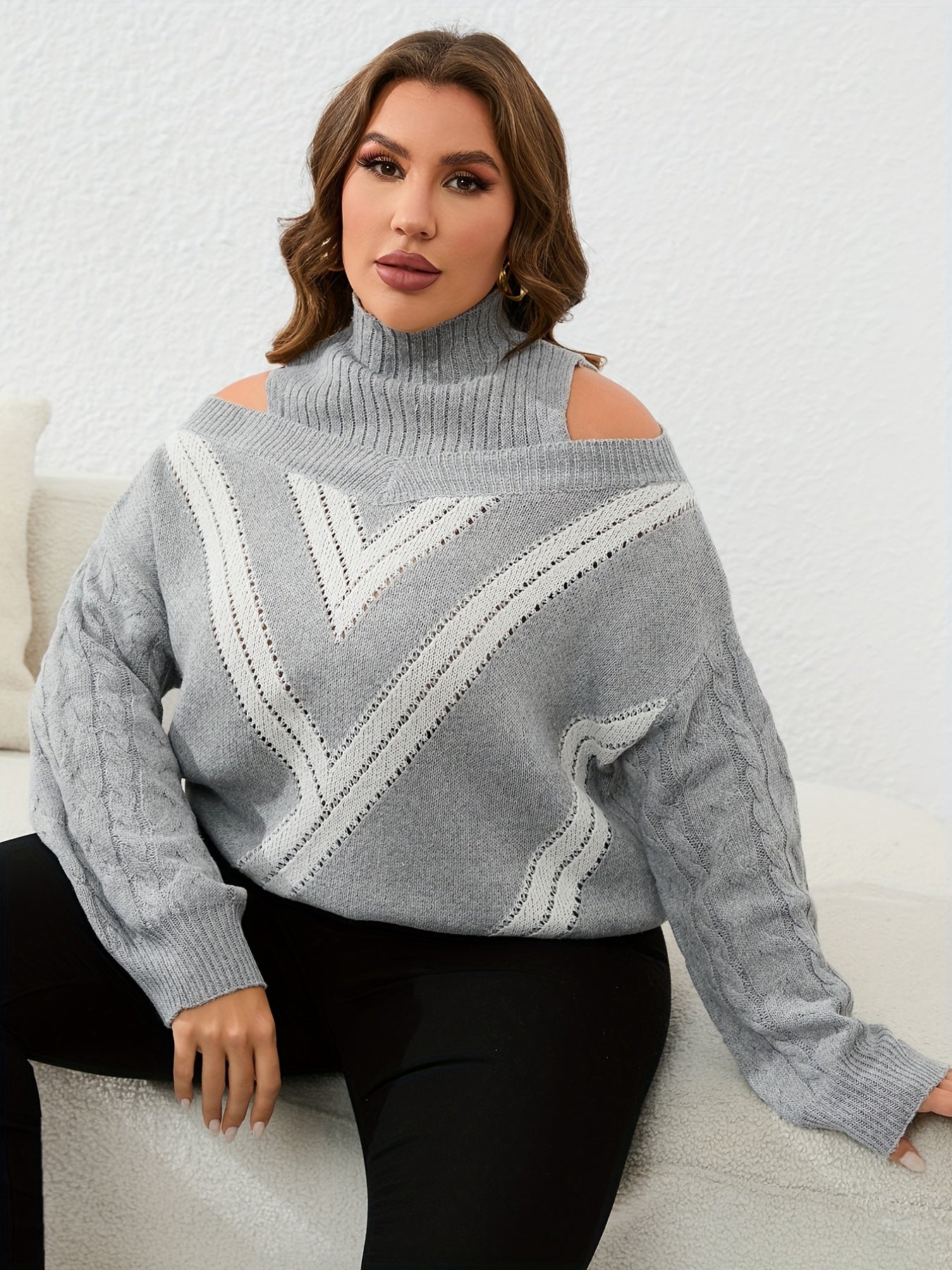 Geo Print Cold Shoulder Knit Top
