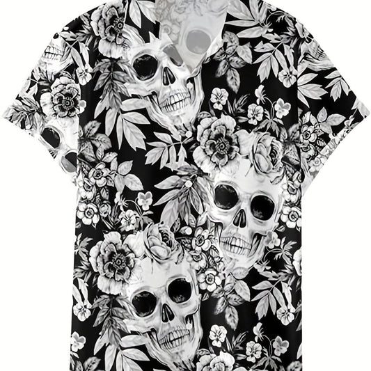 Skull Print Men's Casual Short Sleeve Shirt