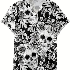 Skull Print Men's Casual Short Sleeve Shirt