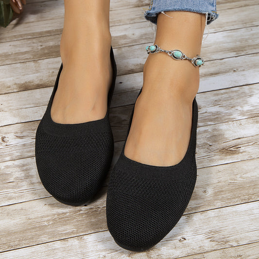 Women's Knitted Flat Shoes Soft Sole Slip On Casual Walking Flats
