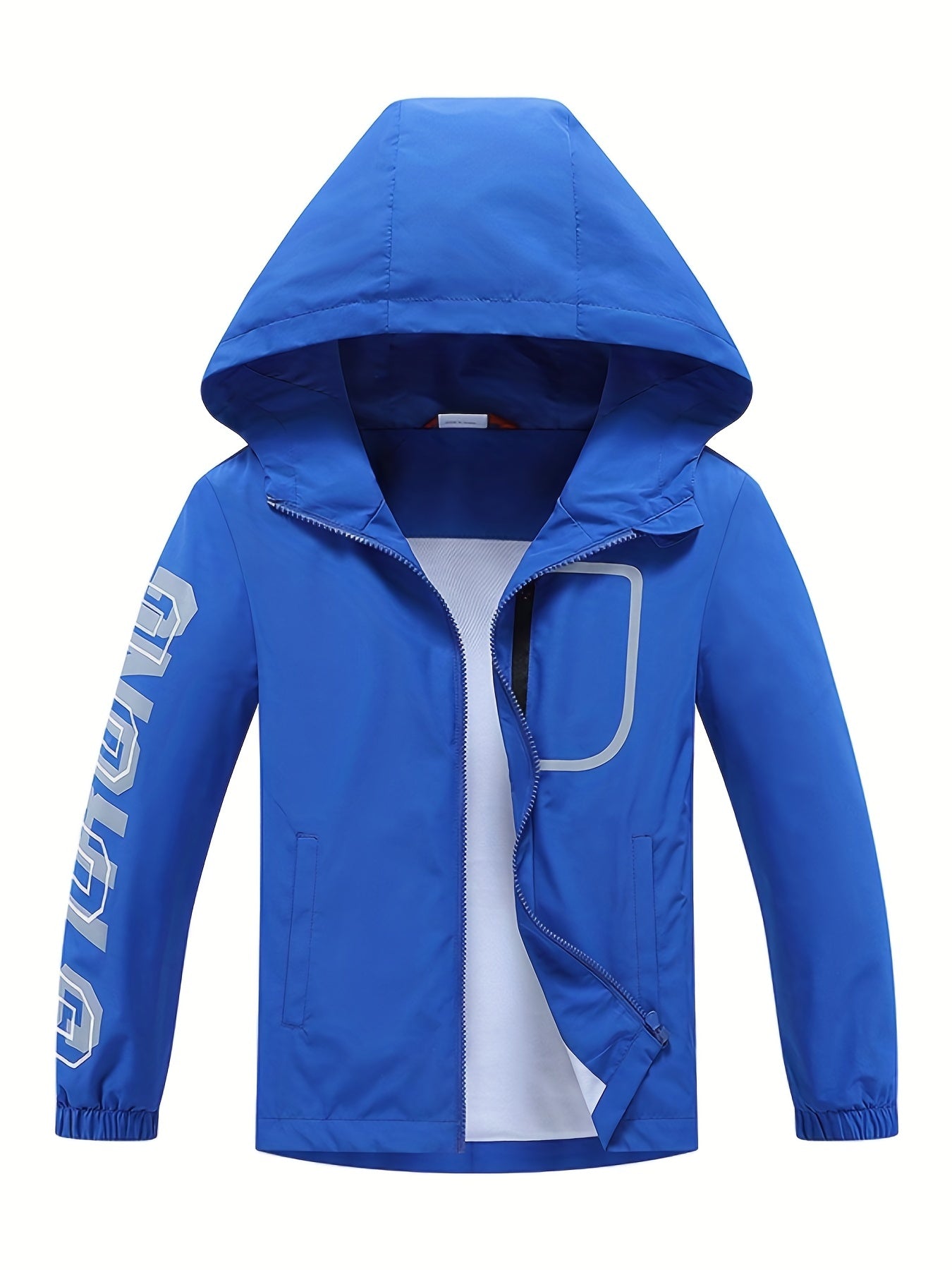 Boys Letter Zip Up Hooded Jacket Raincoat Windbreaker Outerwear Lightweight
