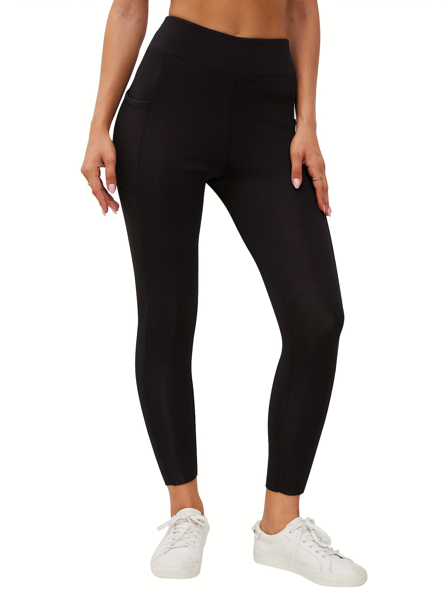 High Waist Fleece Liner Yoga Pants Side Pocket Slimming Yoga Leggings