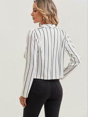 Striped Open Front Blazer Long Sleeve Crop Blazer For Work