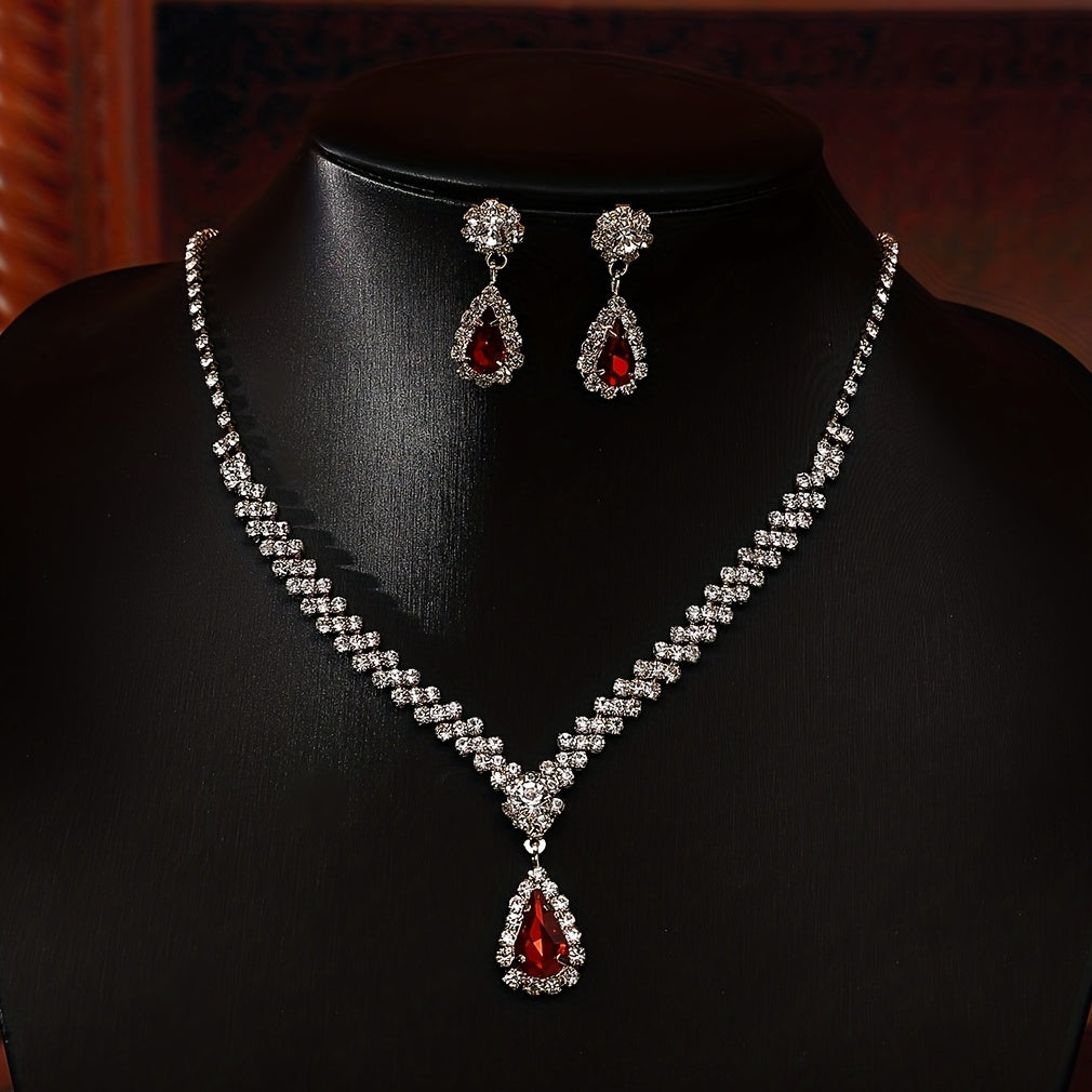 Rhinestone Pendant Necklace Earrings Set for Party Prom