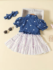 3pcs Girls Polka Dot Top & Dress Set with Headband