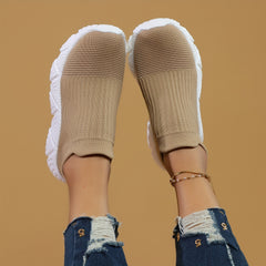 Khaki Slip On Socks Shoes Thick Bottom Breathable Running Shoes