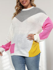 Colorblock Sweater Crew Neck Long Sleeve Pullover Tunic Jumper