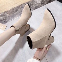 Chunky Heel Ankle Boots Pointed Toe High Heels
