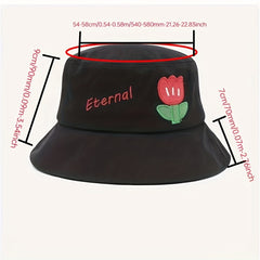 Tulip Embroidery Cartoon Bucket Hat for Women