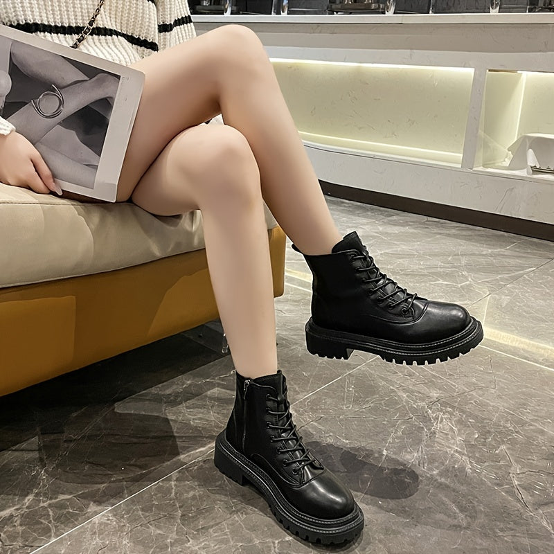 Winter Thermal Platform Lace Up Combat Boots Zipper Women's Footwear