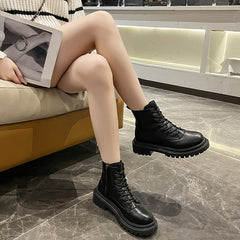 Winter Thermal Platform Lace Up Combat Boots Zipper Women's Footwear
