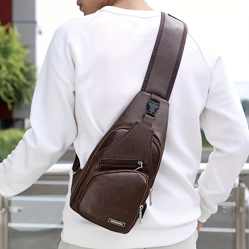 Men's Crossbody Bag With USB Charging Port Outdoor Shoulder Bag