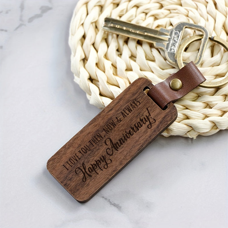 Walnut Wooden Keychain Keyring Retro Love Words Engraved Key Chain