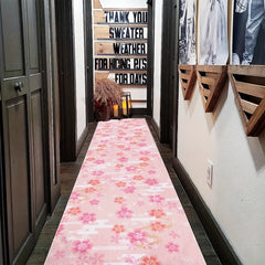 2x10ft Spring Pink Cherry Blossoms Rug Hand Washable Polyester Mat