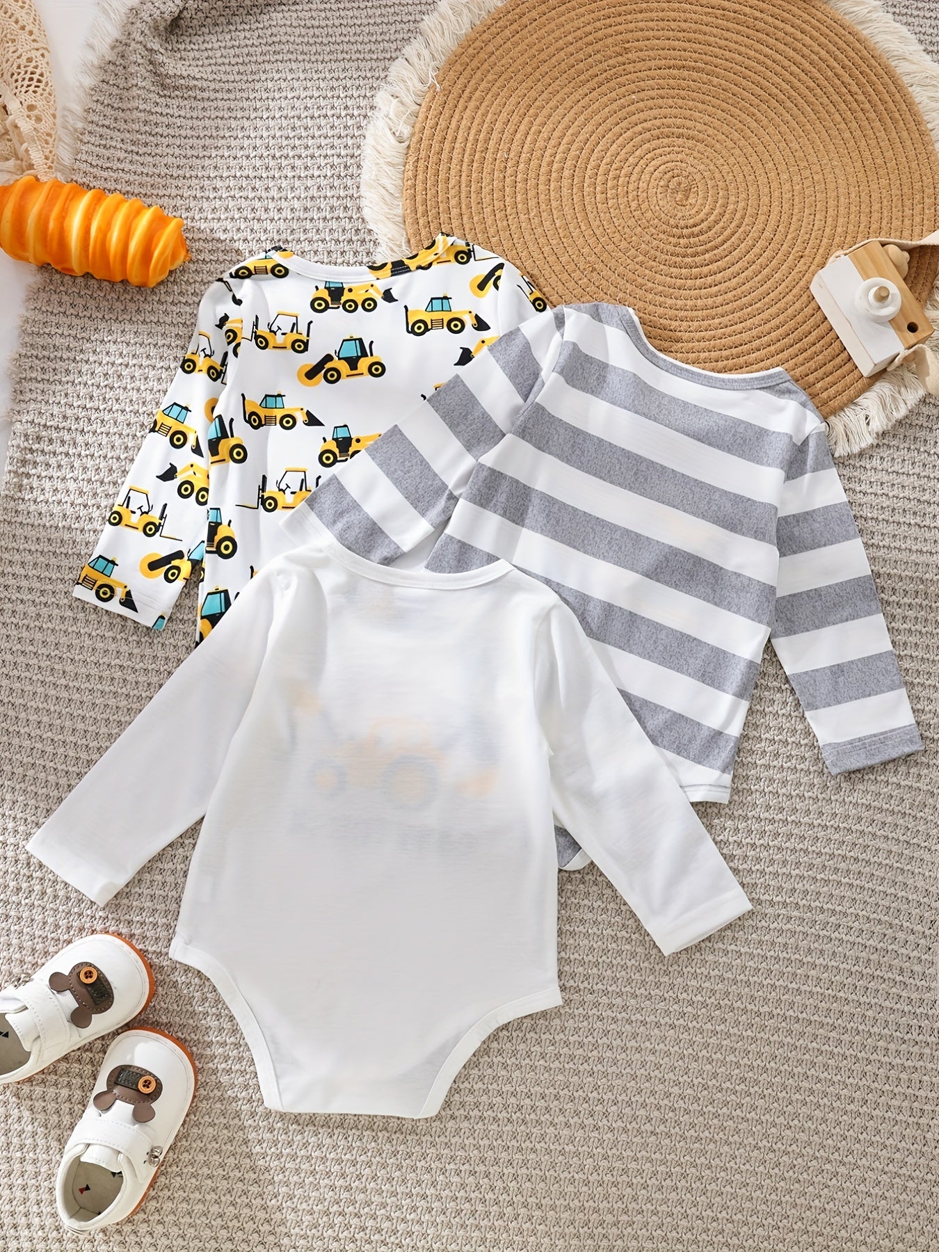 Baby Boys Excavator Print Bodysuits 3pcs Set