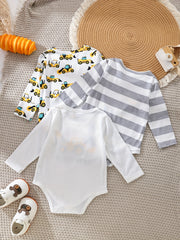 Baby Boys Excavator Print Bodysuits 3pcs Set