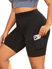 Women's Plus Size High Waisted Biker Shorts with Phone Pocket