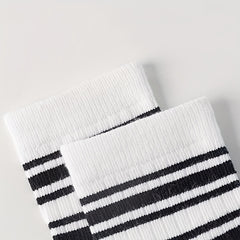 5 Pairs Girls Medium Tube Socks Autumn Winter Striped Regular Fashionable Socks