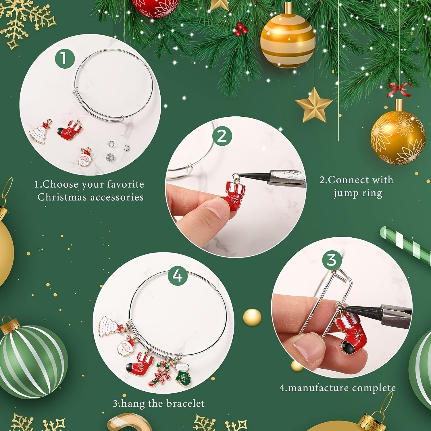Christmas Charms Bracelet Making Kit DIY Gift Jewelry Charms