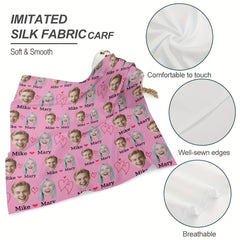 Personalized Heart Pattern Square Scarf with Photo Upload