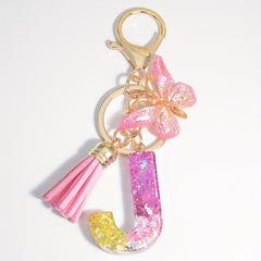 Initial Letter Keychain Resin Floral English Letter Shape Keychain With Tassel